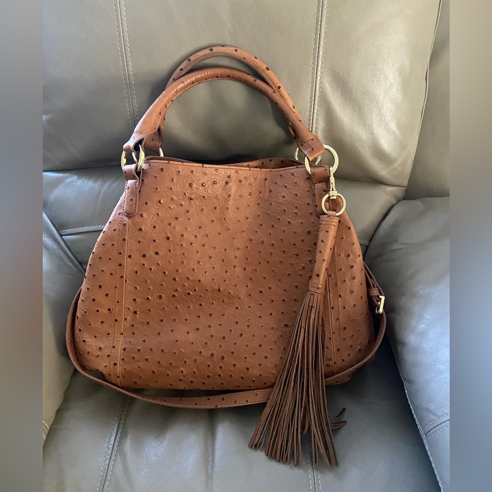 Gili Ostrich Embossed Roma Tote with matching wallet